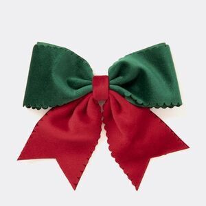 Matilda Jane Noa Girls Velour Green Red Scalloped Christmas Hairbow Hairclip NWT